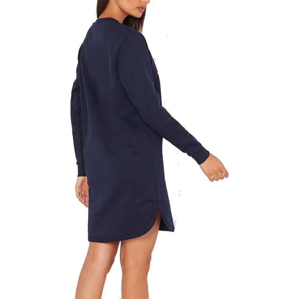 NWT! Lacoste Women's Brushed Fleece Logo Dress, Navy 8
